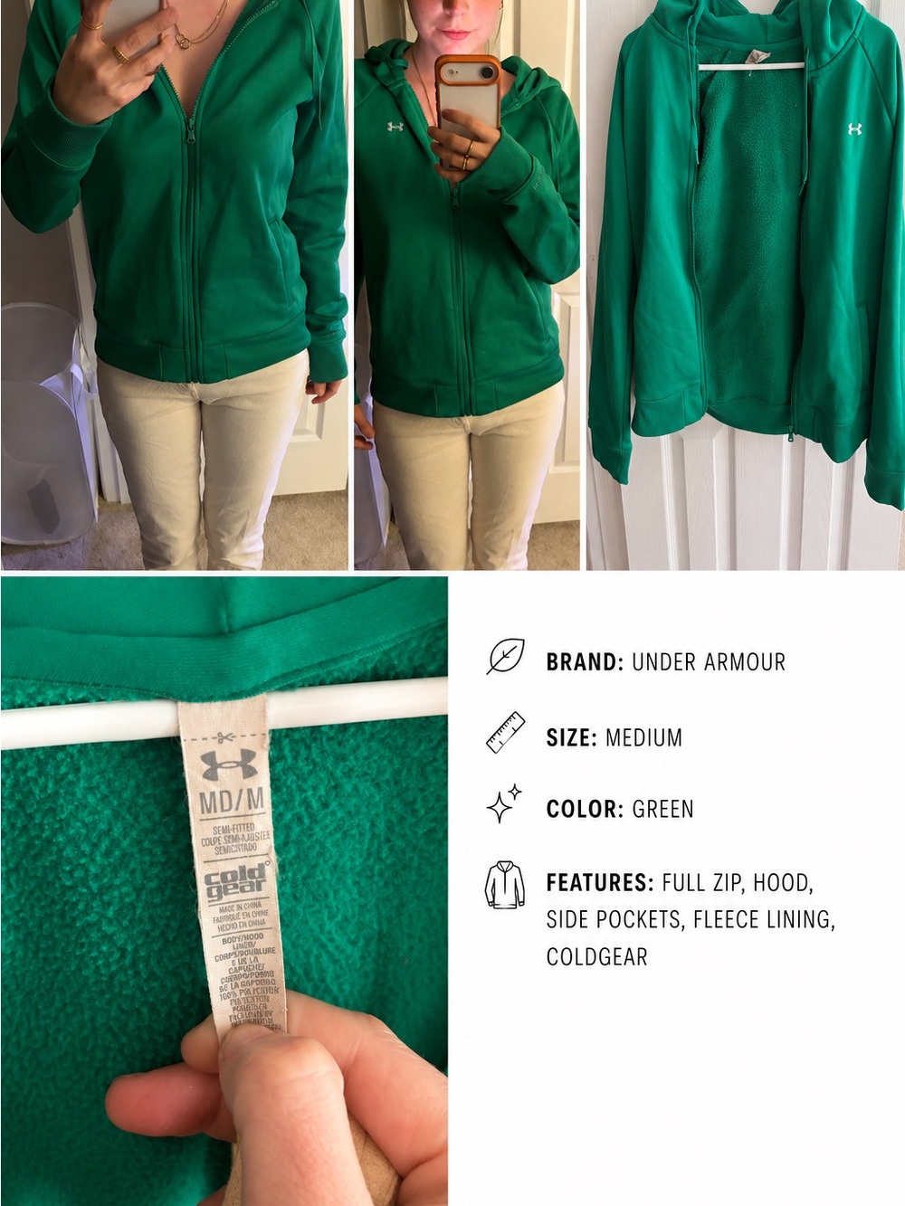Under Armour Green Full-Zip Hooded Fleece Hoodie